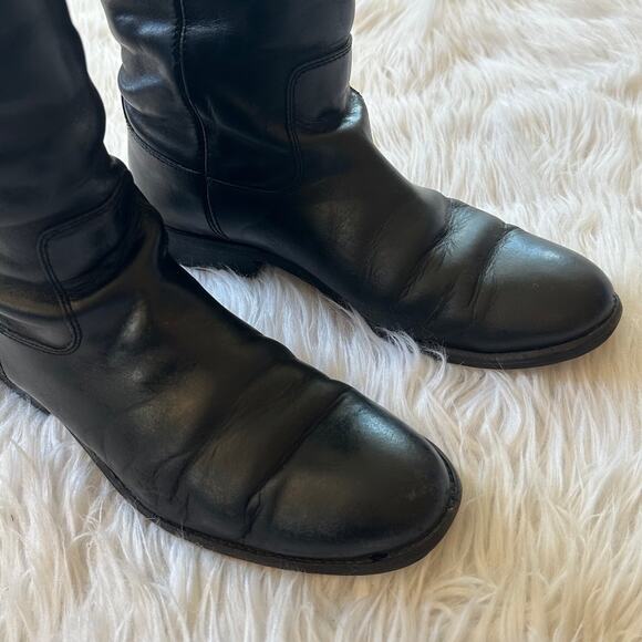 FRYE Melissa Button 2 Riding Boots Tall Leather Block Heel Flat, Black - Picture 7 of 12